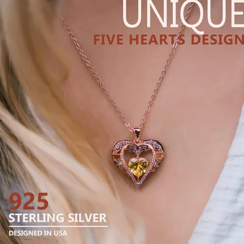 Miniatura 38 de Collar de cristal de 5 corazones, chapado en oro rosa de 18 quilates, colgante con cadena de plata de ley 925 de 18 + 2 pulgadas, joyería de piedra