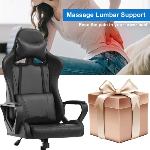 Miniatura 6 de Silla ergonómica para videojuegos, silla de oficina de piel sintética con respaldo alto y soporte lumbar ajustable y reposacabezas - Silla giratoria