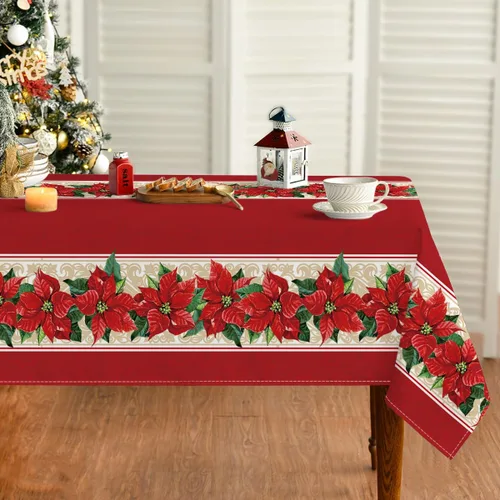 Horaldaily Mantel de Navidad de 52 x 70 pulgadas, color rojo pascua, lavable, para fiesta, picnic, cena, decoración