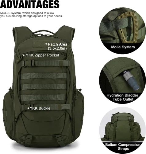 Miniatura 3 de Mardingtop 28L/35L mochilas tácticas Molle senderismo mochilas para acampar senderismo militar viajes motocicleta, Verde militar, 35 L