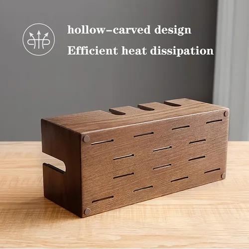 Miniatura 4 de Caja organizadora de cables de madera, caja de almacenamiento de cables de escritorio, caja de gestión de cables para proteger y ocultar el cable