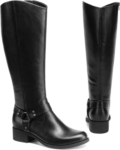 Miniatura 3 de DREAM PAIRS Botas para mujer hasta la rodilla, cómodas botas de equitación con cremallera lateral
