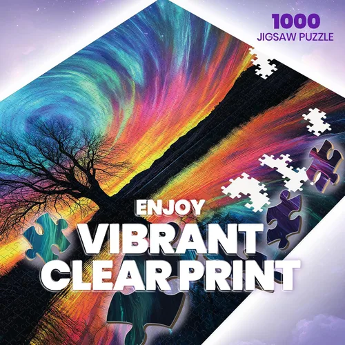 Miniatura 4 de Rompecabezas para adultos de 1000 piezas, rompecabezas de Aurora del árbol de la vida, rompecabezas de 1000 piezas con letras en la parte posterior