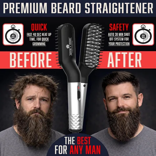 Miniatura 2 de Kit de aseo alisador de barba para hombres, kit de crecimiento de barba, lavado, cepillo y peine, aceite de crecimiento sin perfume, bálsamo de Negro