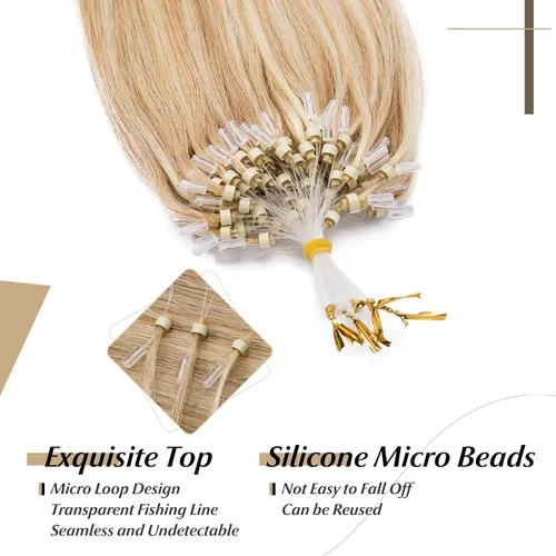 Miniatura 3 de SEGO Extensiones de cabello humano con micro cuentas, extensiones de cabello humano con micro bucle, lacio, natural, fusión fría, 1.76 oz/paquete
