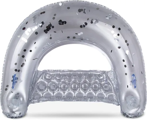 Miniatura 11 de POZA Silla flotante inflable para piscina, tumbona lujosa rellena de confeti brillante, 2 portavasos y asas integrados, silla flotante de agua