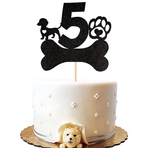 Miniatura 12 de 1 pieza de decoración para pastel de tercer cumpleaños con purpurina negra con pata de perro de tres años de edad, cachorro de perro, hueso de hueso