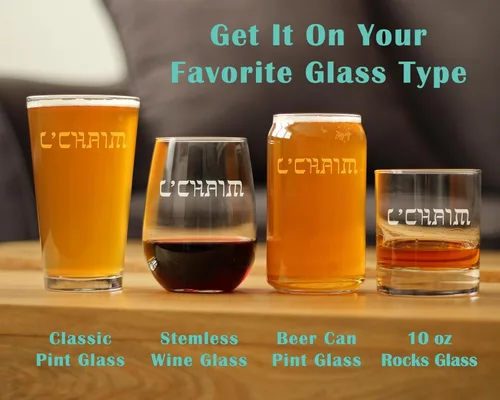 Miniatura 6 de Bevvee L'Chaim - Copa de vino sin tallo Hebrew Cheers - Divertidos regalos judíos o decoración de fiesta para mujeres y hombres - Vasos grandes