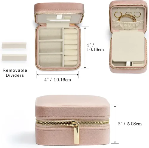 Miniatura 11 de BLUTETE Joyero de viaje organizador de terciopelo con anillos de espejo, aretes, collares, caja organizadora de almacenamiento (negro)