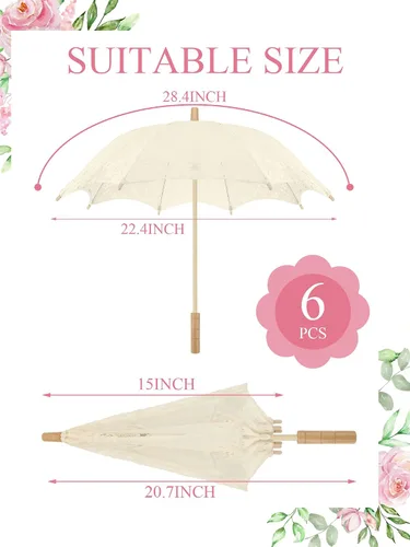 Miniatura 2 de Sombrilla de encaje de 6 piezas, sombrilla de encaje para boda, sombrilla de encaje vintage con asa para dama de honor, niña de las flores