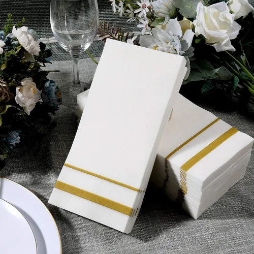 Miniatura 5 de FOCUSLINE 200 servilletas de baño desechables con tacto de lino, suaves y absorbentes, toallas de mano de papel para invitados, toallas de mano