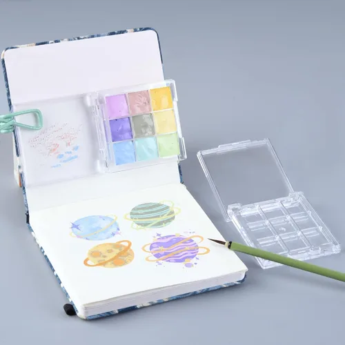 Miniatura 7 de 9 Wells - Caja de paleta de almacenamiento de pintura de plástico transparente, mini caja de paleta de pintura de viaje para pintura de acuarela