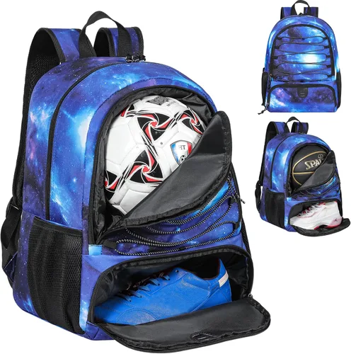 Miniatura 12 de Mochila de baloncesto para hombres y mujeres con compartimento para pelota y zapatos, capacidad de 30L, ligera y transpirable, mochila de fútbol