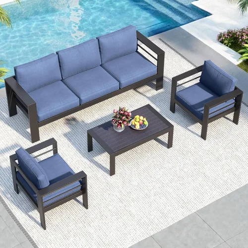 Miniatura 50 de Solaste Juego de muebles de patio de aluminio para todo tipo de clima, moderno juego de muebles de metal para exteriores con asientos profundos