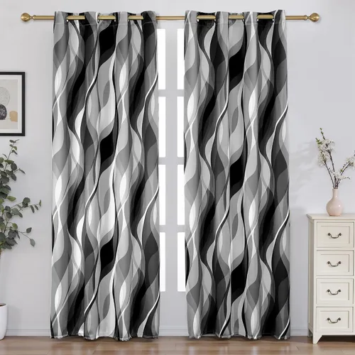 Miniatura 14 de weesire - Cortinas opacas azules y grises modernas con rayas decorativas, 100% bloqueo de luz, oscurecimiento con ojales, cortina azul para sala
