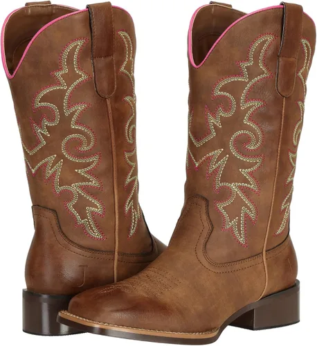 Miniatura 8 de J's.o.l.e Botas vaqueras de moda para mujer, punta cuadrada, anchas, media pantorrilla, vaqueras occidentales