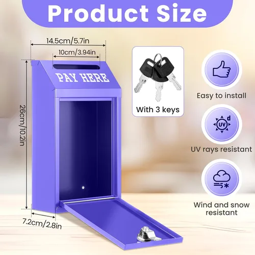 Miniatura 2 de Yaocom Caja de dinero segura para recolección de dinero, caja de donación de metal con candado, montaje en pared, buzón preperforado, boleta