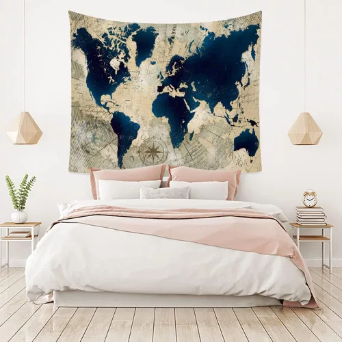 Miniatura 5 de YANR Tapiz vintage de mapa del mundo para colgar en la pared, póster de arte de pared de mapa del mundo, tapices de estilo nórdico antiguo, mapa