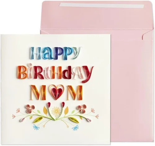 NIQUEA.D Tarjeta de feliz cumpleaños, mamá con flores Quilled (NB-0064), (6" x 6") cuadrada