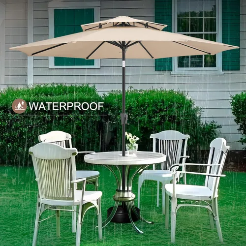 Miniatura 7 de FLAME&SHADE Sombrilla de Patio de 9 pies - Sombrilla para Exteriores de 2 Niveles con Botón de Inclinación y Manivela para Protección UV, Sombrilla