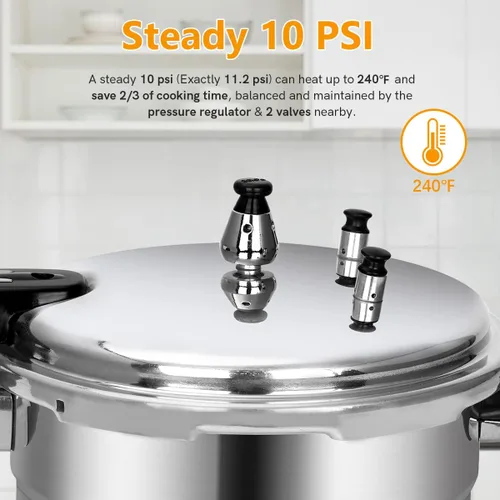 Miniatura 3 de BreeRainz Olla a Presión de 5.3 Cuartos, Envasadora a Presión Compatible con Inducción de 10 PSI con Base Revestida de Acero Inoxidable de Panal