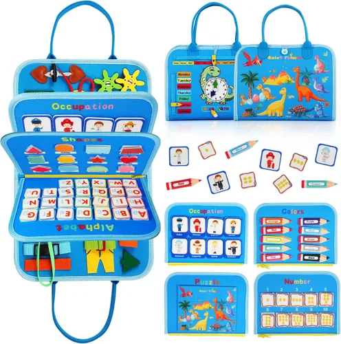 Juguetes Montessori de tablero ocupado para niños pequeños, libro sensorial ocupado para niños pequeños de 1 a 3 años, actividad de aprendizaje de