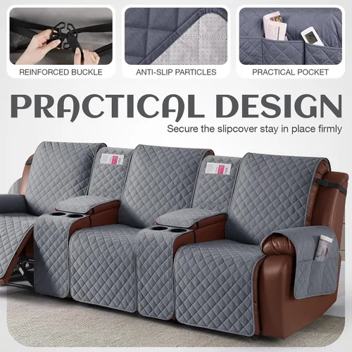 Miniatura 4 de KinCam Funda 100% impermeable para sofá reclinable con consola, fundas para sofá reclinable antideslizante para 3 asientos, protector de muebles