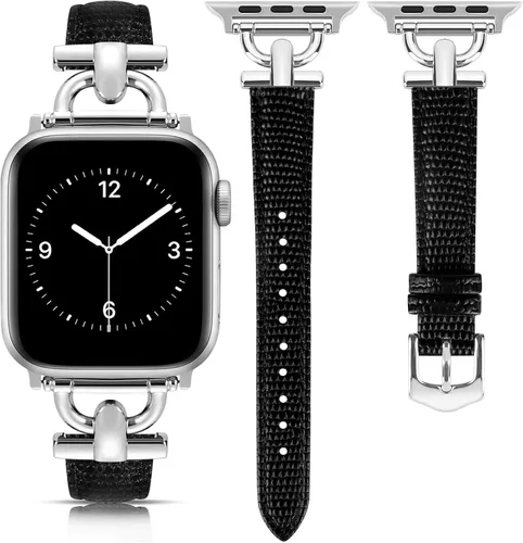 Miniatura 29 de Correa de cuero compatible con las bandas de Apple Watch para mujeres, correa elegante y elegante para iWatch Series 11/10/9/8/7/6/5/4/3/2/1/se