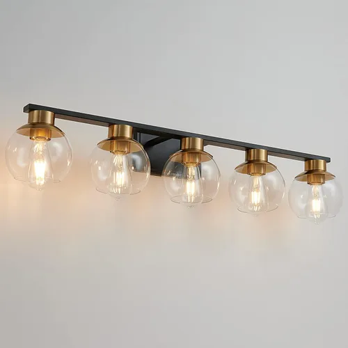 Miniatura 12 de PAZALA 2 luces de tocador, lámpara de pared de baño de latón cepillado con pantalla de vidrio esmerilado, lámpara de baño sobre espejo