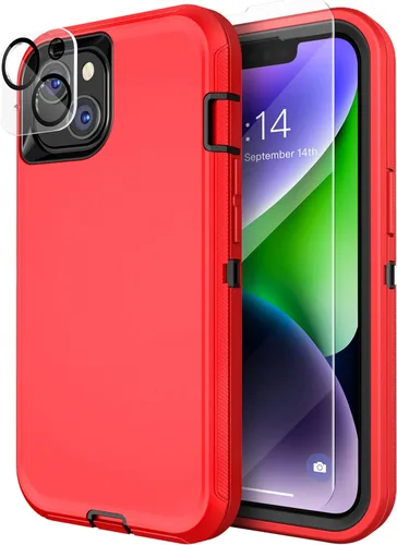Miniatura 10 de MXX Funda para iPhone 13, con protector de pantalla de vidrio templado, protector de lente de cámara de 3 capas de alta resistencia, a prueba