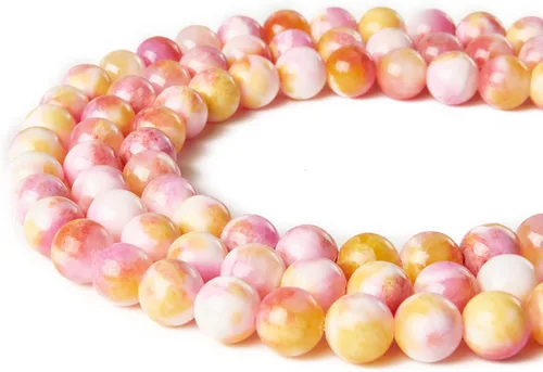 Miniatura 4 de 100 cuentas de piedras preciosas de jade rosa y amarillo de 8 mm, cuentas naturales, cuentas sueltas redondas para hacer joyas Jade rosa amarillo