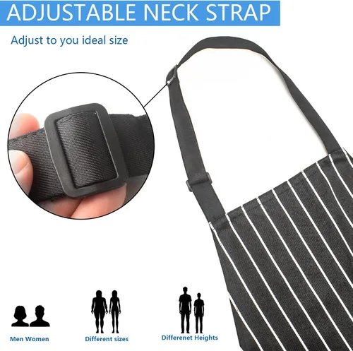 Miniatura 3 de Paquete de 2 delantales de cocina ajustables con 2 bolsillos grandes, delantal de cocina unisex para hombres y mujeres, delantal de mezcla