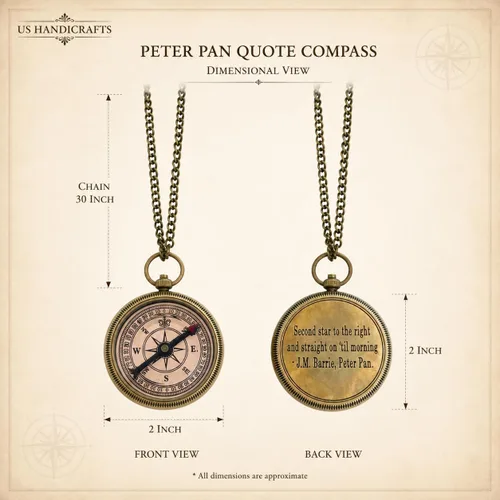 Miniatura 4 de Second Star to the Right and Straight on Till Morning- Brass Engraved Compass with Wooden Case – Inspirational Birthday, Confirmation, and Baptism
