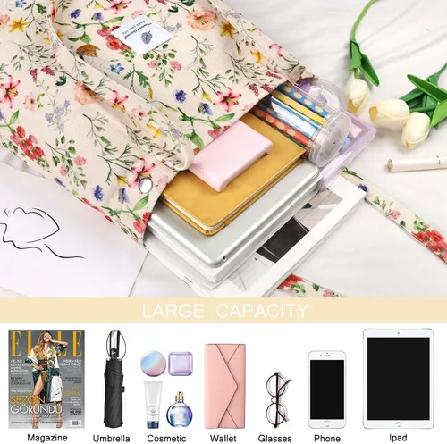 Miniatura 156 de Ayieyill - Bolsa de pana para mujer y niña, con correa de lona para colgar al hombro, bolsa con bolsillo