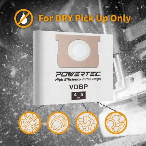 Miniatura 5 de POWERTEC VDBP Bolsas de filtro de polvo para Vacmaster 6PK, para Vacmaster VQ407S, VWM510 aspiradoras húmedas/secas de 4 a 5 galones, bolsas