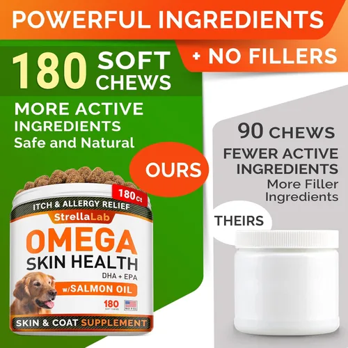 Miniatura 3 de STRELLALAB Omega 3 para perros - (180Ct) Golosinas de aceite de pescado - Suplemento para la piel y el pelaje para aliviar alergias y picazón