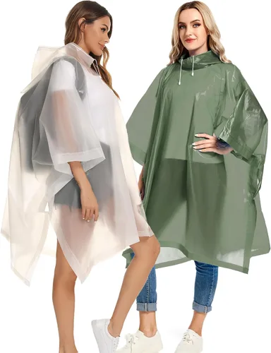 Miniatura 43 de Paquete de 2 ponchos de lluvia para adultos, reutilizables, impermeables, de supervivencia, emergencia, resistente, con capucha con cordón