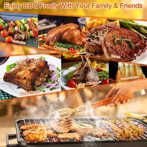 Miniatura 6 de TeqHome Parrilla de carbón portátil con tapa, parrilla de barbacoa de mesa mejorada para exteriores, parrilla plegable para cocinar al aire libre