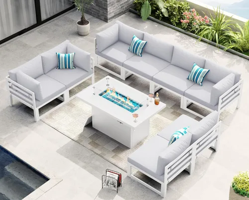 Miniatura 18 de NICESOUL - Juego de 10 muebles de patio extra grandes de aluminio moderno, sofá para exteriores con asiento de 29" de profundidad y ancho, 500 lbs