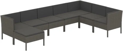 Miniatura 2 de Ensemble de Salon de Jardin 8 Places Gris Modulable en Rotin Synthétique PE Résistant aux Intempéries Pour Terrasse Patio Balcon avec Cousins
