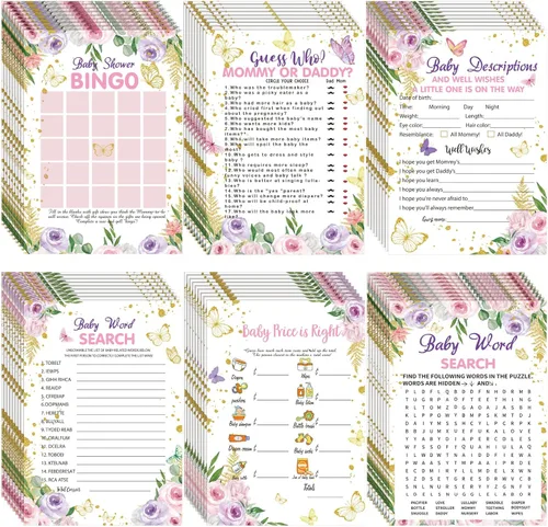 Miniatura 8 de Sherr 320 juegos de baby shower de oso marrón: 6 juegos, 50 hojas cada uno, 20 lápices, incluye descripciones, deseos, adivina quién, bingo