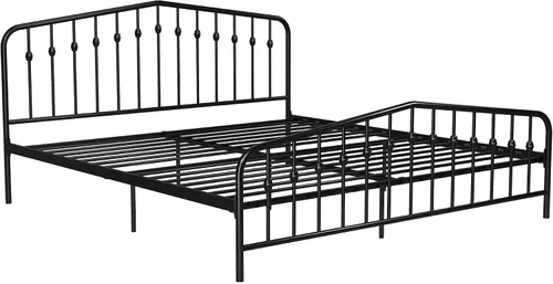 Miniatura 4 de Novogratz Bushwick - Marco de cama Queen de metal con cabecera ligeramente triangular, husillos insertados, base ajustable para almacenamiento,