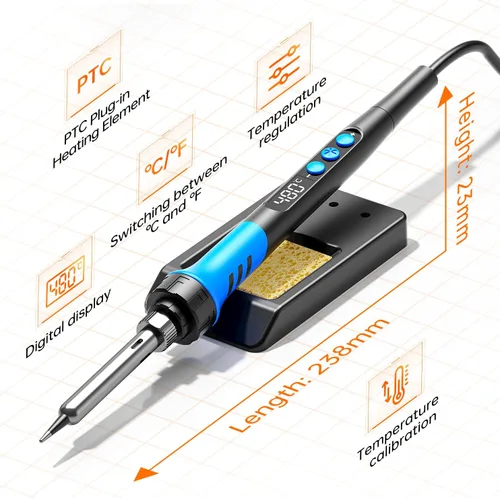 Miniatura 6 de Kit de soldador, pistola de soldadura digital LCD de 90W 110V, herramienta de kit de soldador de 12 en 1, temperatura ajustable de 180-480°C, 5 Azul