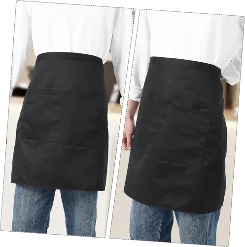 Miniatura 2 de ULTECHNOVO Delantal de trabajo unisex para mujer y hombre, delantal de cocina con bolsillos dobles, cintura corta, color blanco, 27.6x19.3 in, Negro