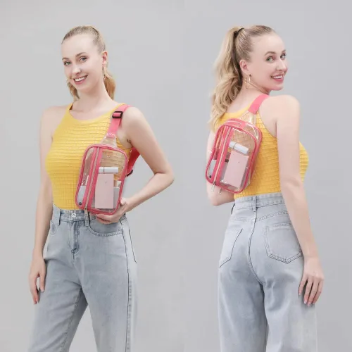 Miniatura 23 de Clearworld Riñonera transparente para mujeres y hombres, paquete de cintura aprobado por estadio con correa ajustable, bolsa de cinturón de moda