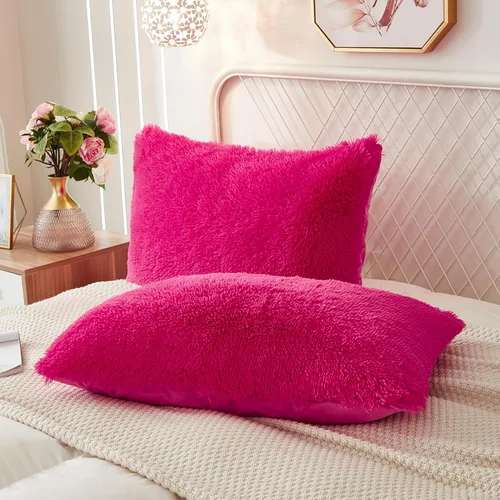 Miniatura 23 de Juego de 2 fundas de almohada estándar de piel sintética de terciopelo suave, fundas de almohada decorativas con cierre de cremallera