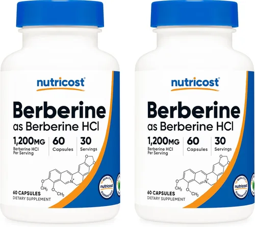 Nutricost Berberina HCl 600 mg, 60 cápsulas (2 botellas) – Sin gluten, cápsulas vegetarianas, sin OGM