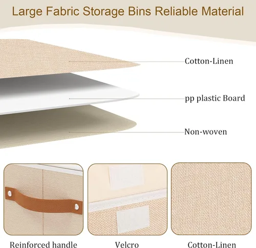 Miniatura 6 de Cajas de almacenamiento plegables con tapas, organizadores de armario de lino, contenedores de almacenamiento de 10.2 x 7.8 x 6.7 pulgadas para Beige
