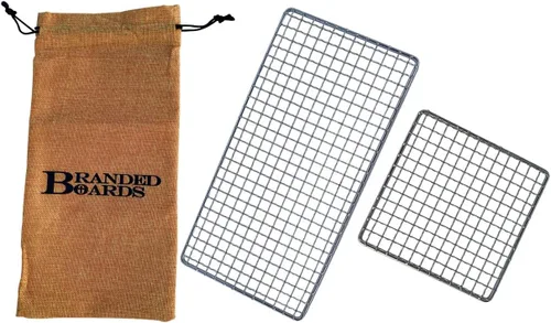 Miniatura 8 de Parrilla portátil de Bushcraft con rejilla para barbacoa de acero inoxidable, tabla de cortar de bambú, bolsa de arpillera, cuchillo mini, kits