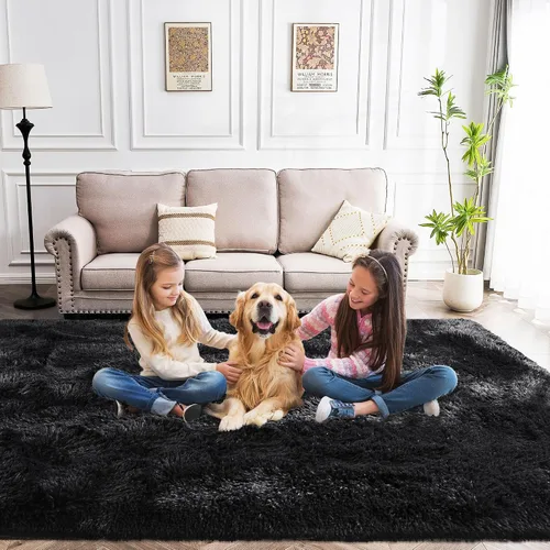 Miniatura 9 de Awaytail Alfombra Esponjosa Lavable 2x3 Pies, Pura Negra Alfombra para Silla de Escritorio Antideslizante, Alfombra Supersuave para Niños